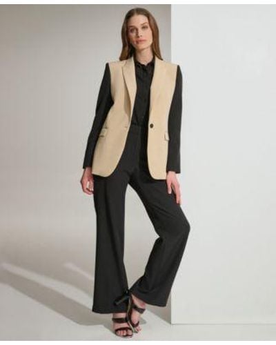 DKNY Colorblocked One Button Blazer Sleeveless Chiffon Button Up Blouse Mid Rise Fine Stretch Twill Cargo Pants - Natural