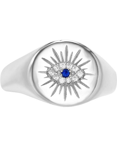 Macy's Cubic Zirconia & Lab Grown Blue Spinel Accent Evil Eye Ring - Metallic