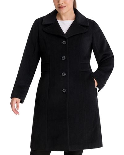 Anne Klein Plus Size Single-breasted Walker Coat, Created For Macy's - Black