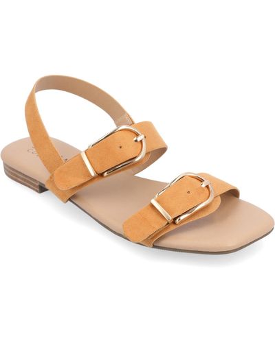 Journee Collection Twylah Buckle Flat Sandals - Metallic