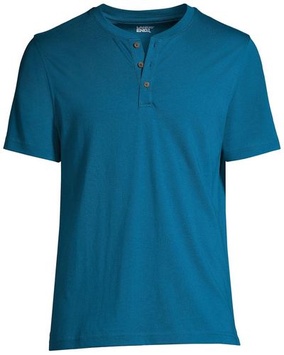 Lands' End Tall Short Sleeve Supima Jersey Henley T-shirt - Blue