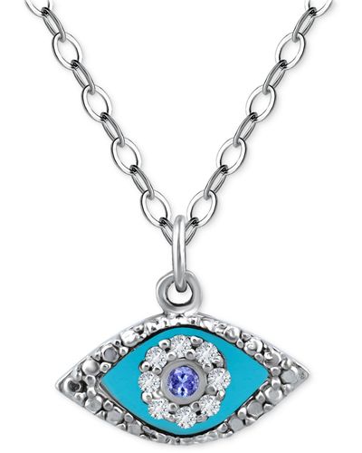 Giani Bernini Cubic Zirconia & Enamel Evil Eye Pendant Necklace - Blue