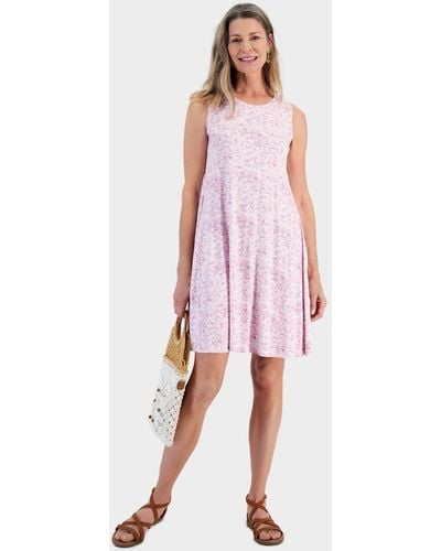 Style & Co. Printed Sleeveless Knit Flip-flop Dress - Pink
