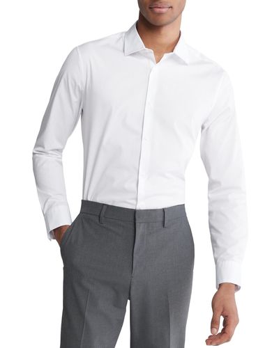 Calvin Klein Slim Fit Supima Stretch Long Sleeve Button-front Shirt - White