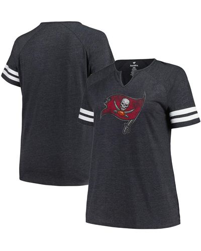 Fanatics Distressed Tampa Bay Buccaneers Plus Size Logo Notch Neck Raglan Sleeve T-shirt - Black
