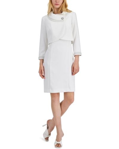 Tahari Beaded Dress Suit - White