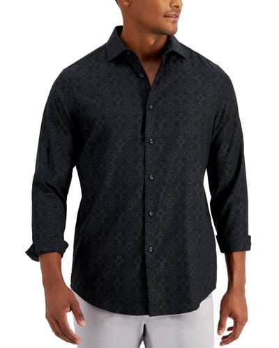 Alfani Regular-fit Medallion-print Shirt - Black