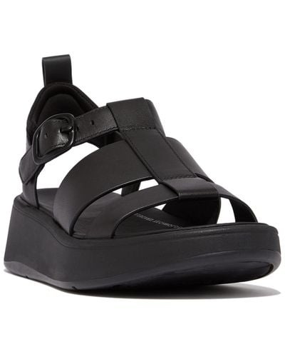 Fitflop F-mode Leather Flatform Fisherman Sandals - Black
