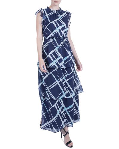 Julia Jordan Flutter-sleeve Tiered Midi Dress - Blue