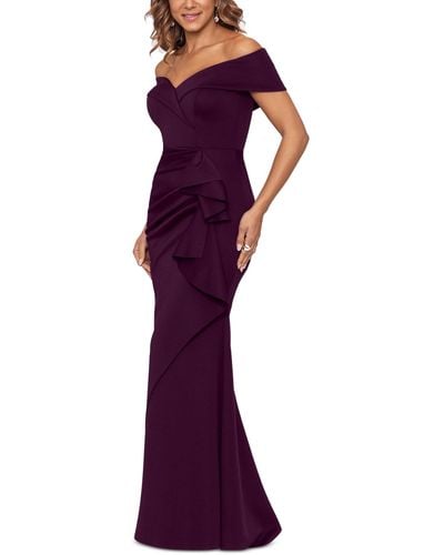 Xscape Scuba Off-the-shoulder Gown - Purple