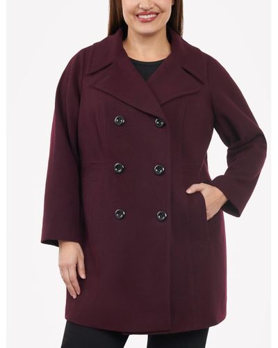 Anne Klein Plus Size Notched-collar Double-breasted Peacoat - Purple