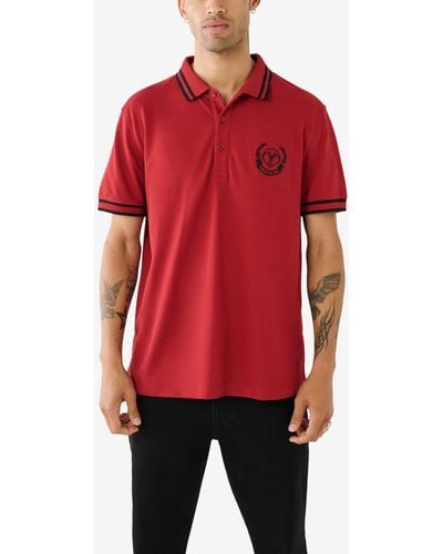 True Religion Laurel Buddha Face Short Sleeve Polo Shirt - Red