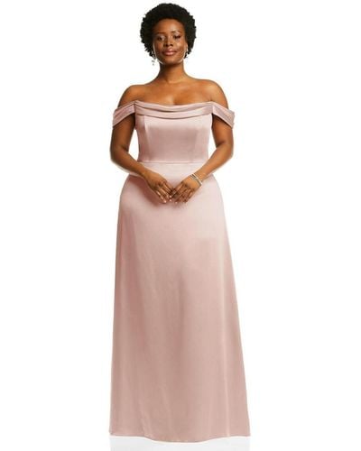 Dessy Collection Plus Size Draped Pleat Off-the-shoulder Maxi Dress - Pink