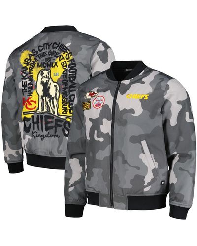 The Wild Collective And Distressed Kansas City Chiefs Camo Full-zip Bomber Jacket - Gray