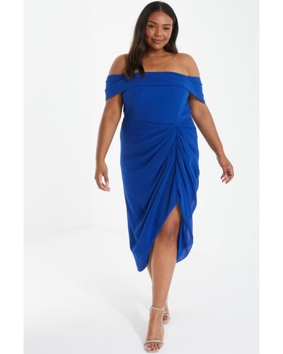 Quiz Plus Size Chiffon Ruched Midi Dress - Blue