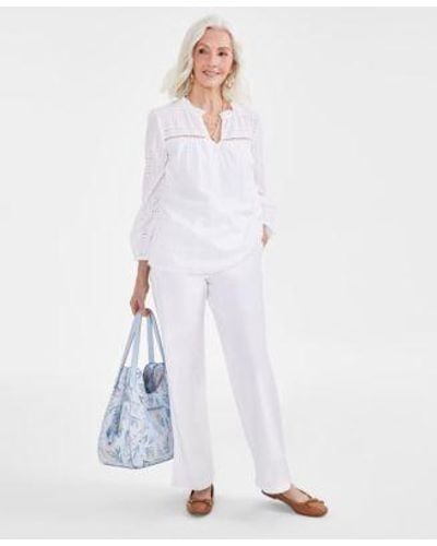 Style & Co. Style Co Eyelet Top High Rise Wide Leg Jeans Created For Macys - White