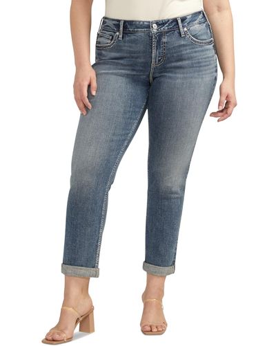 Silver Jeans Co. Trendy Plus Size Girlfriend Mid-rise Slim Jeans - Blue