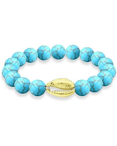 Macy's Genuine Stone Bead Puka Cowrie Shell Stretch Bracelet - Blue