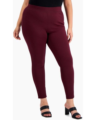 INC International Concepts Plus Size Skinny Pull-on Ponte Pants - Red