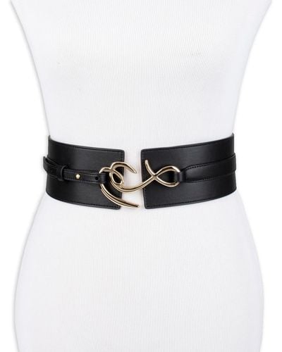 Sam Edelman Corset Wide Waist Se Hook Logo Buckle Belt - White