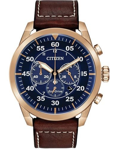 Citizen Eco-drive Chronograph Avion Leather Strap Watch 48mm - Brown