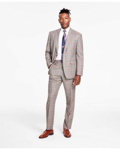 Tayion Collection Classic Fit Windowpane Suit - White