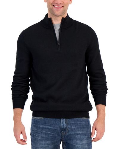 Alfani Long-sleeve Half-zip Merino Sweater - Black