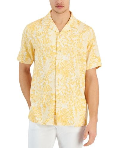 Club Room Regular-fit Tropical-print Button-down Camp Shirt - Yellow