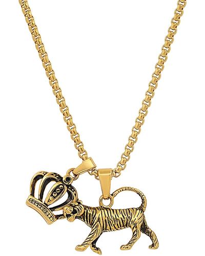 Steeltime 18k Stainless Steel Tiger And Crown Pendant Necklaces - Metallic