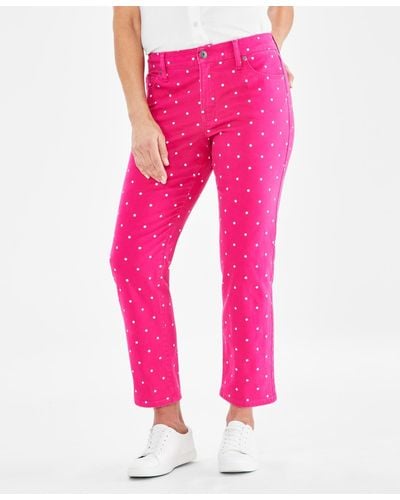 Style & Co. Printed Mid-rise Curvy Roll Cuff Capri Jeans - Pink