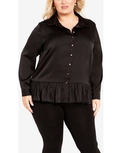 Avenue Plus Size Gracie Shirt Button Up Top - Black