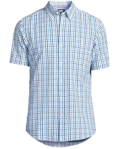 Lands' End Traditional Fit Short Sleeve Seersucker Shirt - Blue
