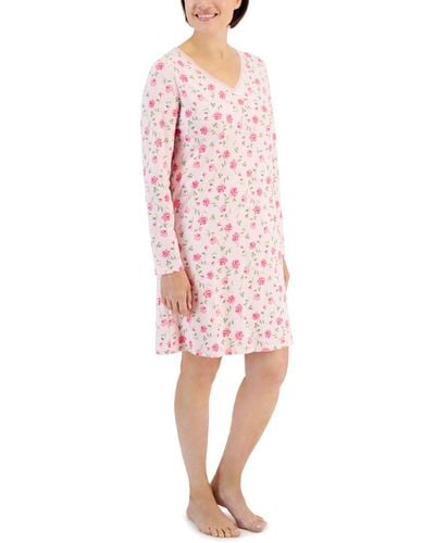 Charter Club Cotton Long-sleeve Lace-trim Sleepshirt - Pink