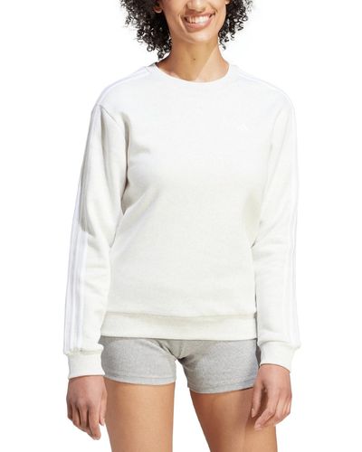 adidas 3-stripe Cotton Fleece Crewneck Sweatshirt - White