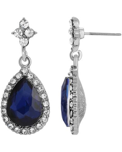 2028 Silver-tone Crystal Drop Earrings - Blue