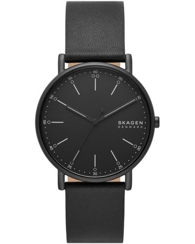 Skagen Signatur Three Hand Leather Watch 40mm - Black