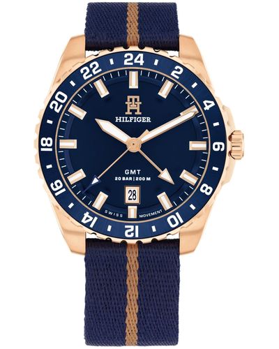 Tommy Hilfiger Swiss Blue And Rose Gold Ocean Tide Textile Watch 42mm