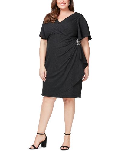 Sl Fashions Plus Size Shimmer-knit Surplice Dress - Black