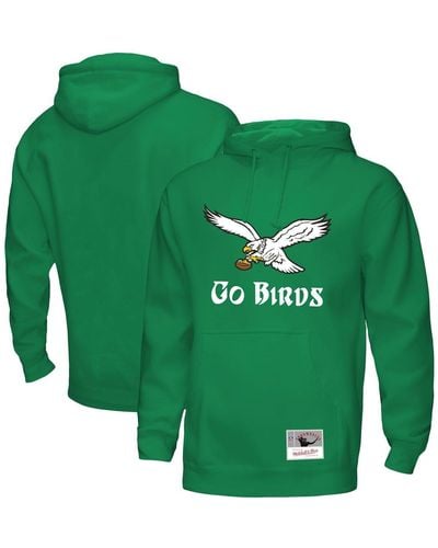 Mitchell & Ness Distressed Philadelphia Eagles Go Birds Pullover Hoodie - Green