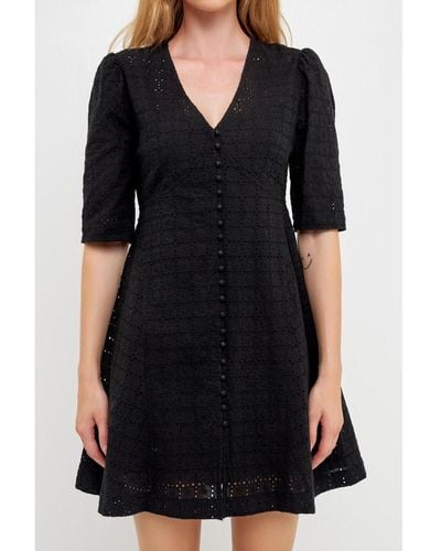 English Factory Broderie Lace Dress - Black