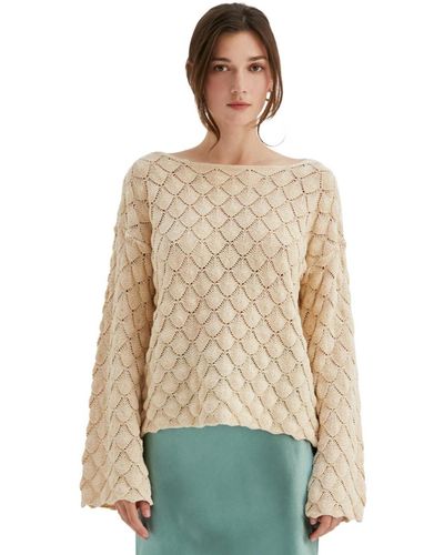 Crescent Attina Crochet Sweater Top - Natural