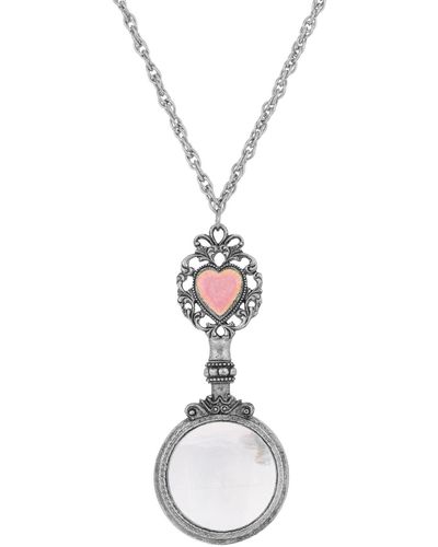 2028 Pewter Heart Magnifying Glass Pendant Necklace - Metallic