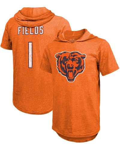Industry Rag Justin Fields Chicago Bears Player Name Number Tri-blend Short Sleeve Hoodie T-shirt - Orange