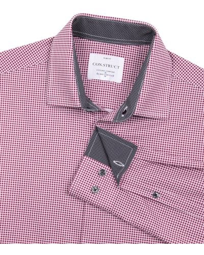 Con.struct Slim Fit Gingham Performance Stretch Cooling Comfort Dress Shirt - Purple