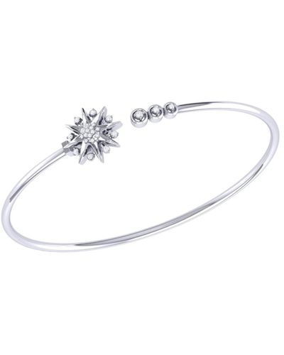 LuvMyJewelry Supernova Star Design Sterling Silver Diamond Adjustable Cuff - White