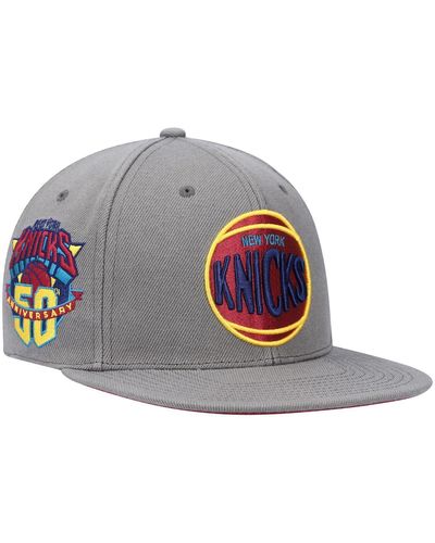 Mitchell & Ness New York Knicks Hardwood Classics 50th Anniversary Carbon Cabernet Fitted Hat - Gray