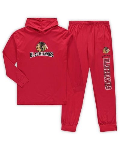 Concepts Sport Chicago Blackhawks Big And Tall Pullover Hoodie And sweatpants Sleep Set - Red
