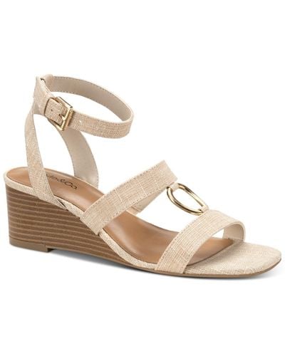 Style & Co. Lourizzaa Ankle-strap Wedge Sandals - Metallic