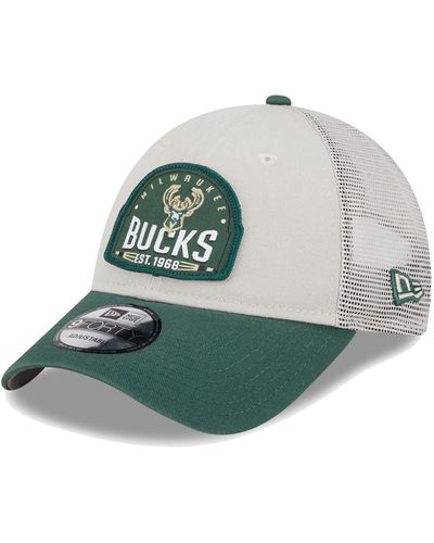 KTZ Khaki/hunter Green Milwaukee Bucks Throwback Patch Trucker 9forty Adjustable Hat