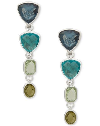 Anne Klein Silver-tone Colored Stone Clip-on Linear Drop Earrings - Blue